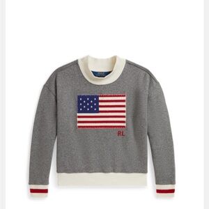 Girls XL 16 / Woman small Ralph Lauren Gray Crewneck Sweater American Flag